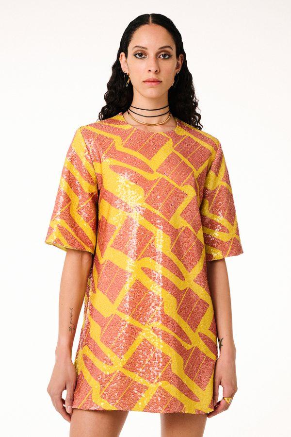 annie p Sequin Dress Brushes Yellow