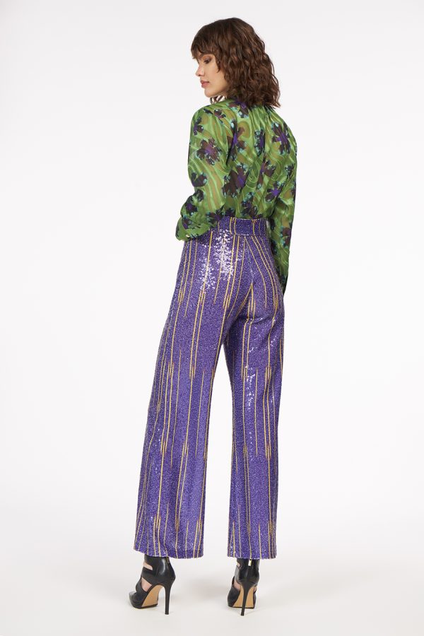 Annie P Sequin Pants Lines Purple