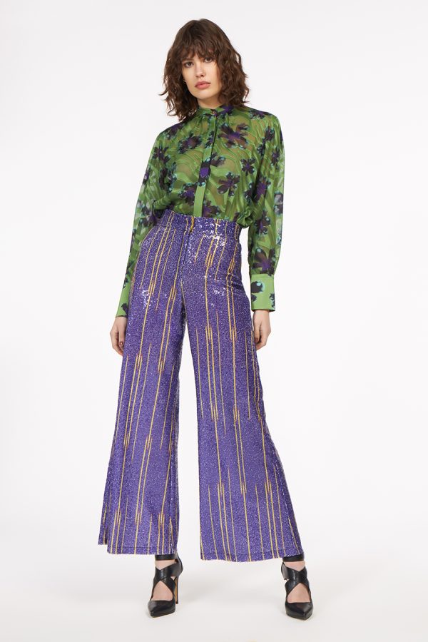 annie p Sequin Pants Lines Purple