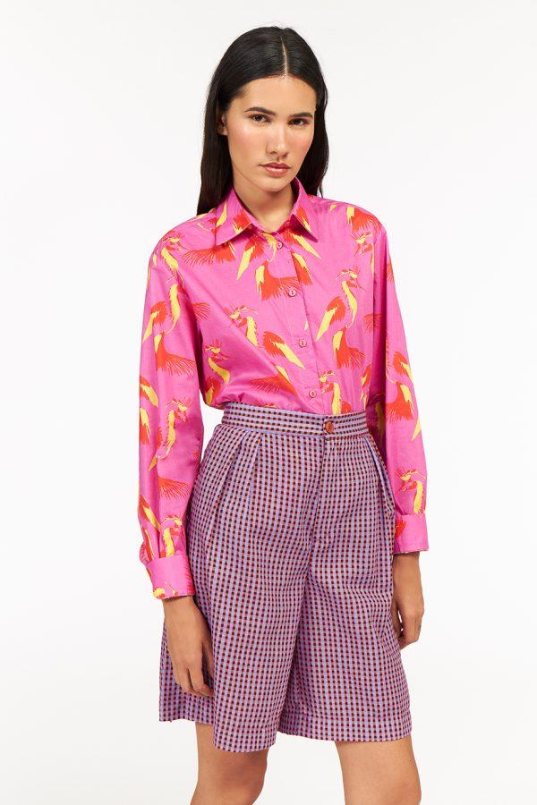 Annie P Serafina Shirt Birds Fuchsia