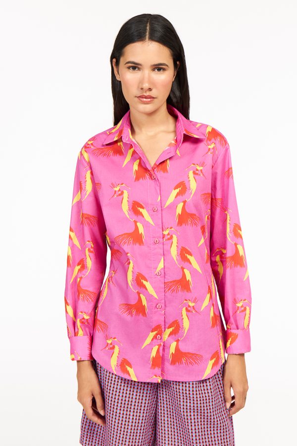 Annie P Serafina Shirt Birds Fuchsia