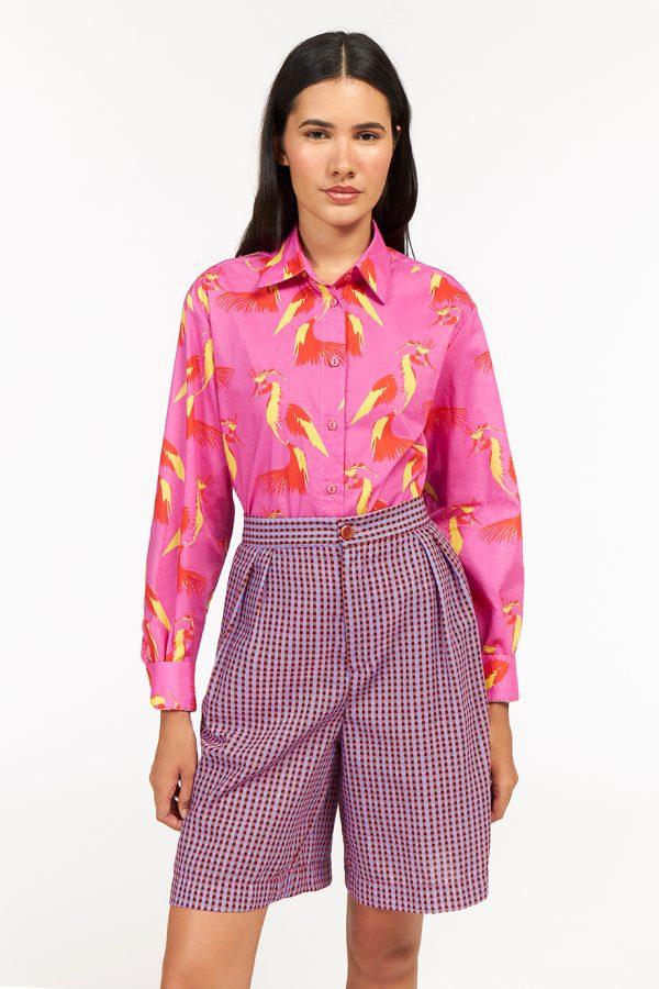 annie p Serafina Shirt Birds Fuchsia