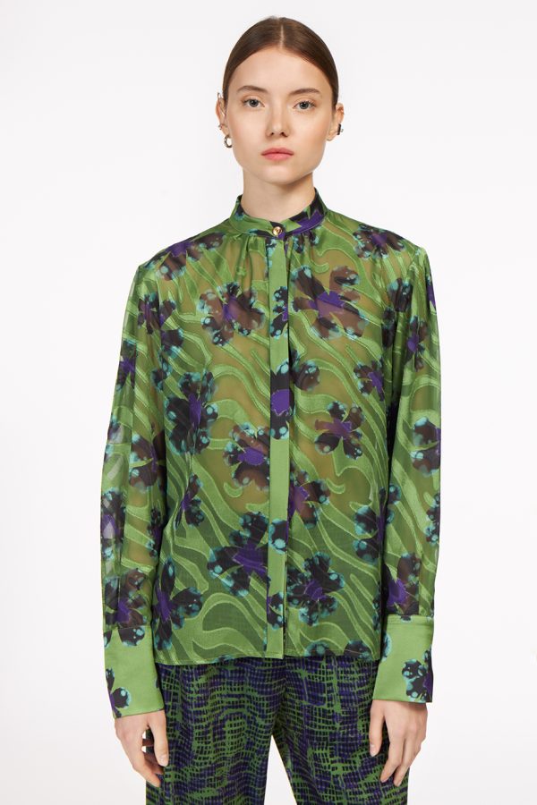 annie p Shimmering Shirt Flowers Green