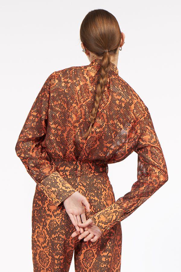 Annie P Shimmering Shirt Snake Orange