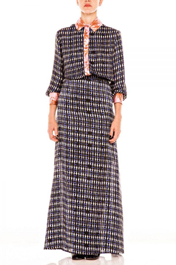 annie p Silk Skirt Fishnet Blue