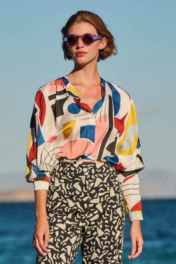 annie p Summer Blouse Bauhaus White