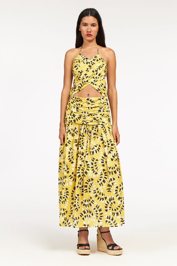Annie P Thelma Dress Dancing Feathers Yellow