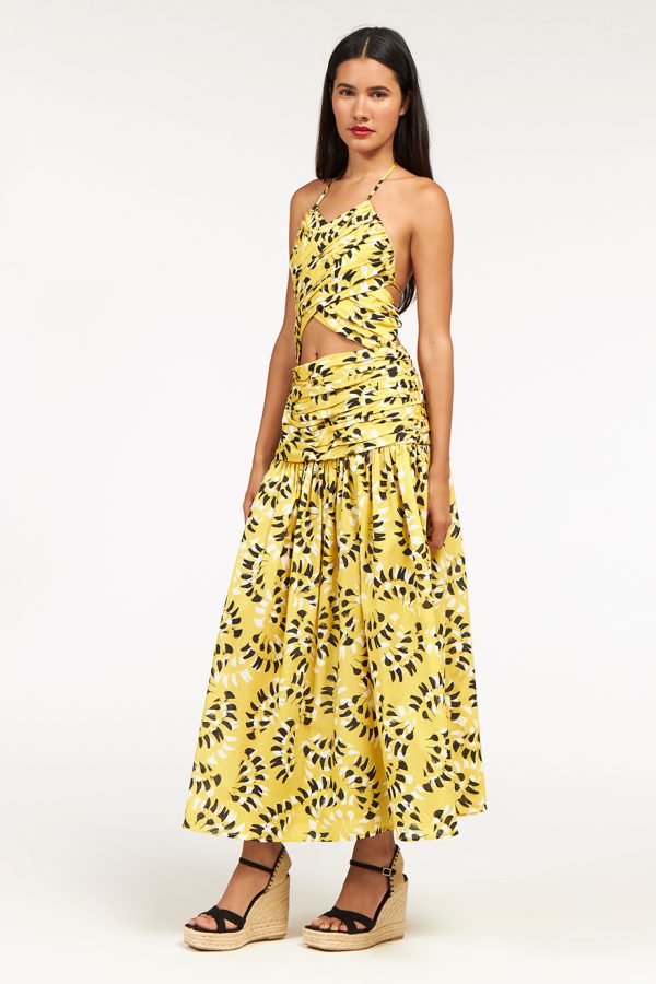 annie p Thelma Dress Dancing Feathers Yellow