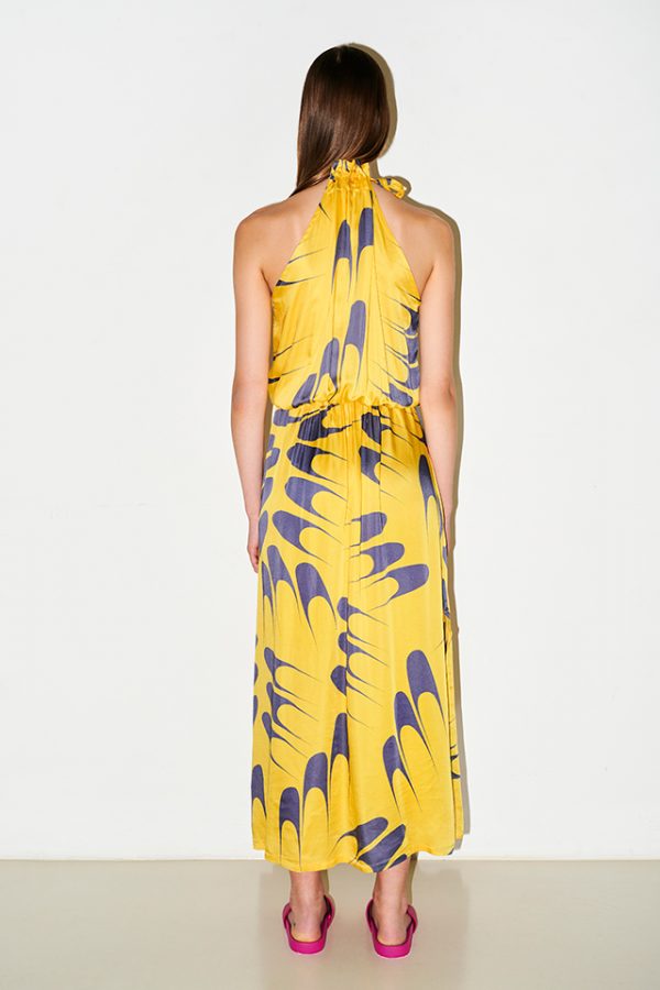 Annie P Zaira Dress Cats Paw Yellow