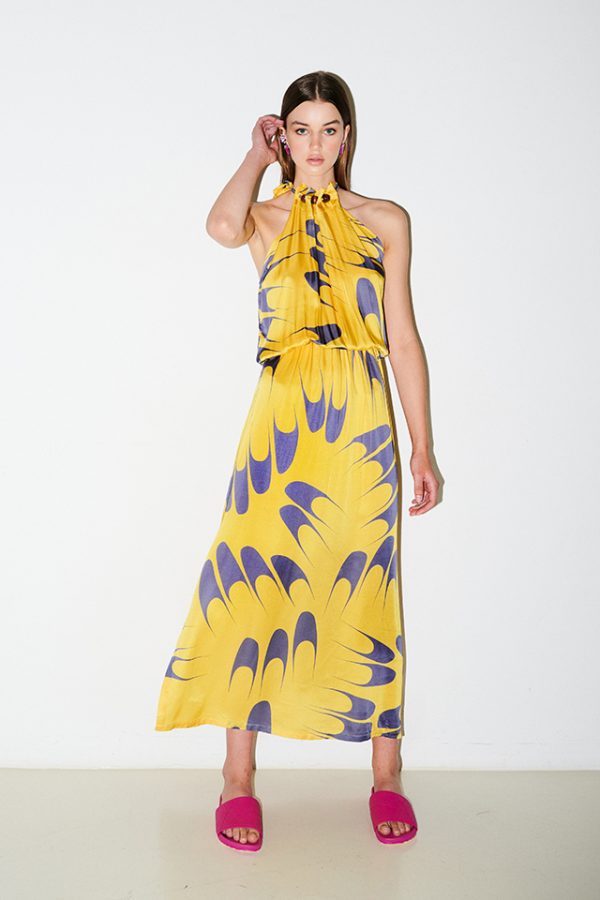 annie p Zaira Dress Cats Paw Yellow