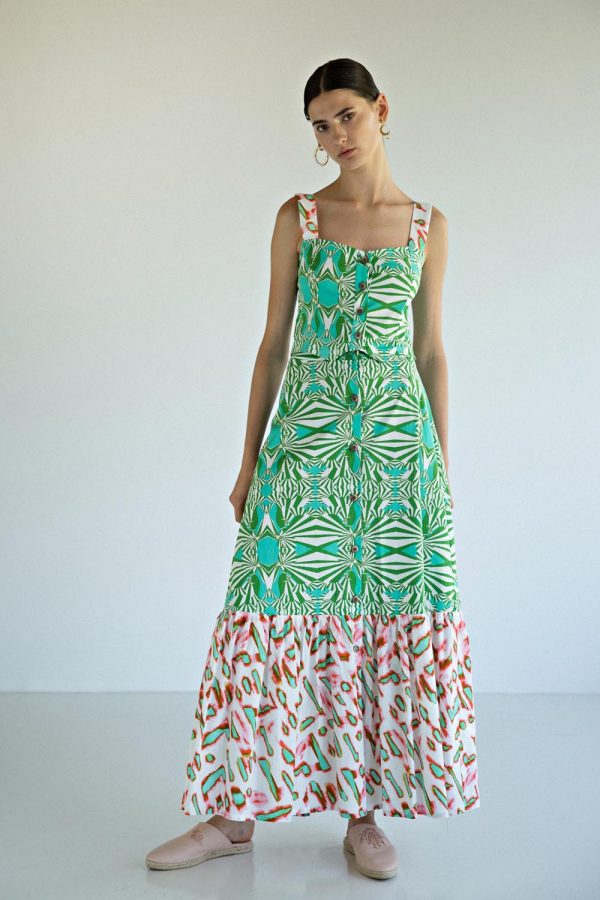 annie p Cotton Top Dancing Ladies Green/Flames White