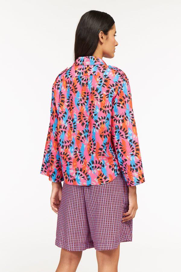 Annie P Short Safari Jacket Dancing Feathers Fuchsia