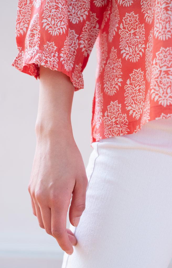 Anokhi Artisan Blouse In Coral Motif
