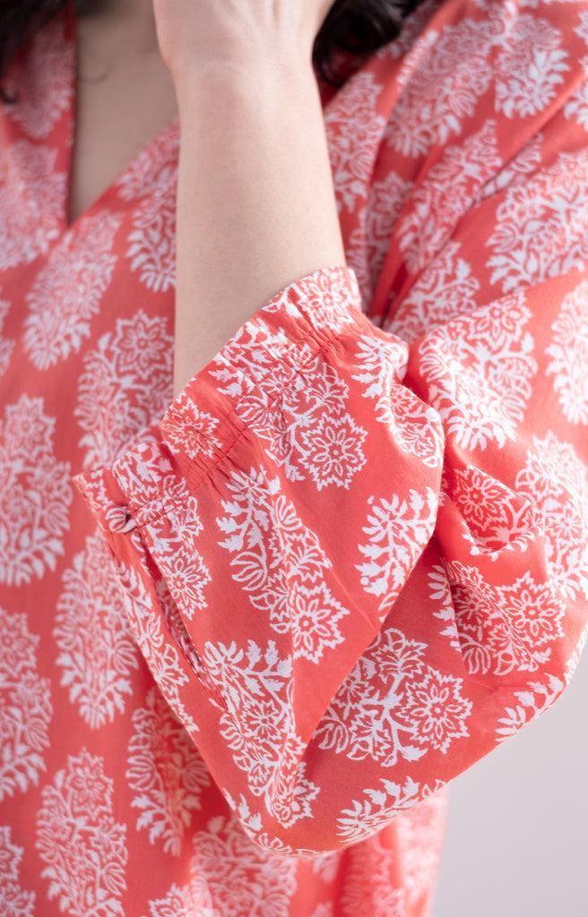 Anokhi Artisan Blouse In Coral Motif