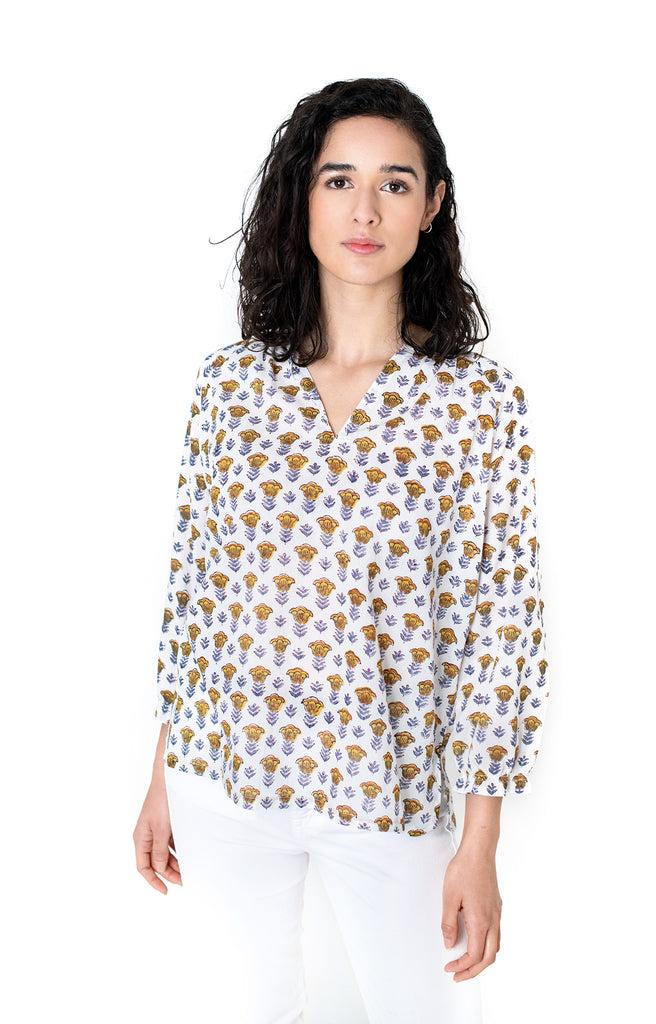 Anokhi Artisan Blouse In Gold Tulip