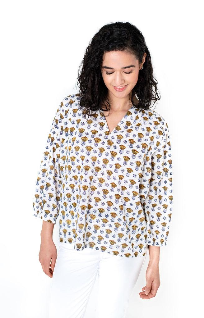 anokhi Artisan Blouse in Gold Tulip