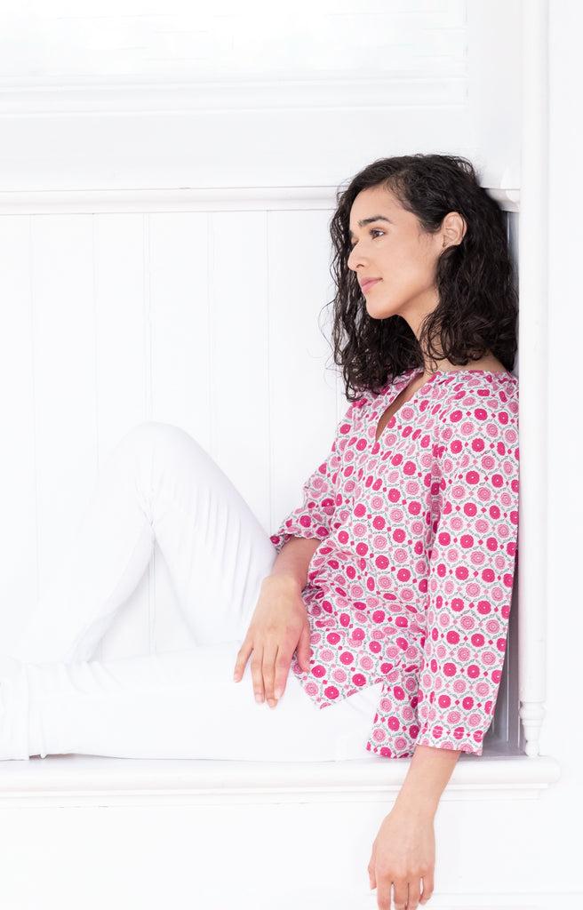 Anokhi Artisan Blouse In Sweet Rose