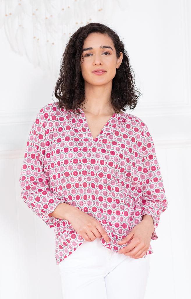 anokhi Artisan Blouse in Sweet Rose