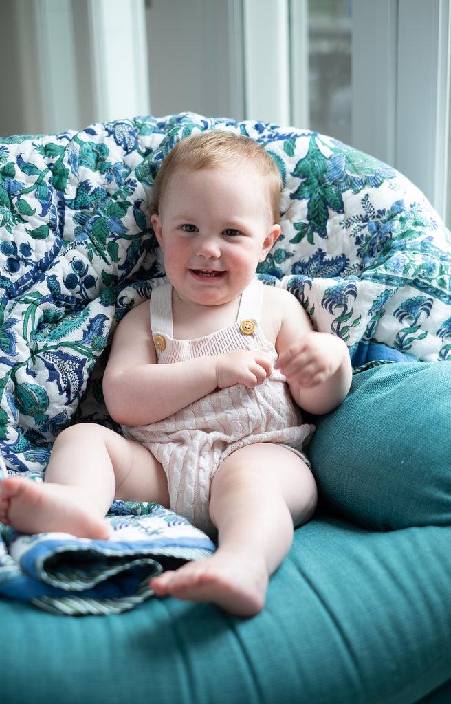 anokhi Baby Quilt in Damask White