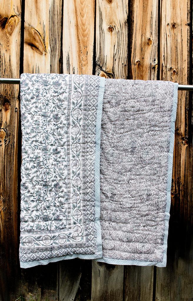 Anokhi Baby Quilt In Grey Vines