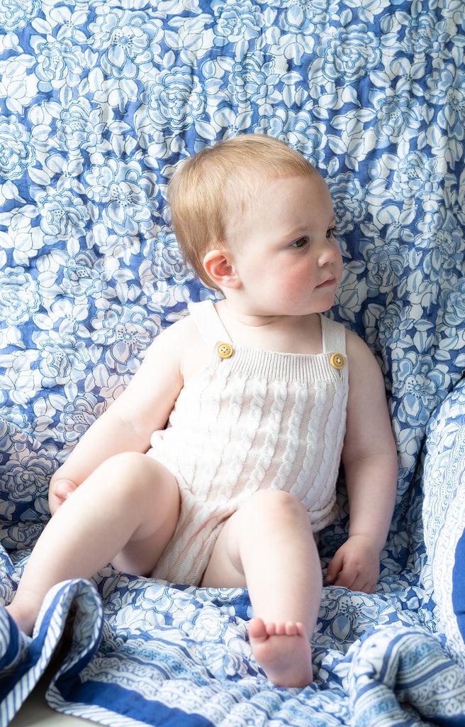 anokhi Baby Quilt in Porcelain Flower Blue