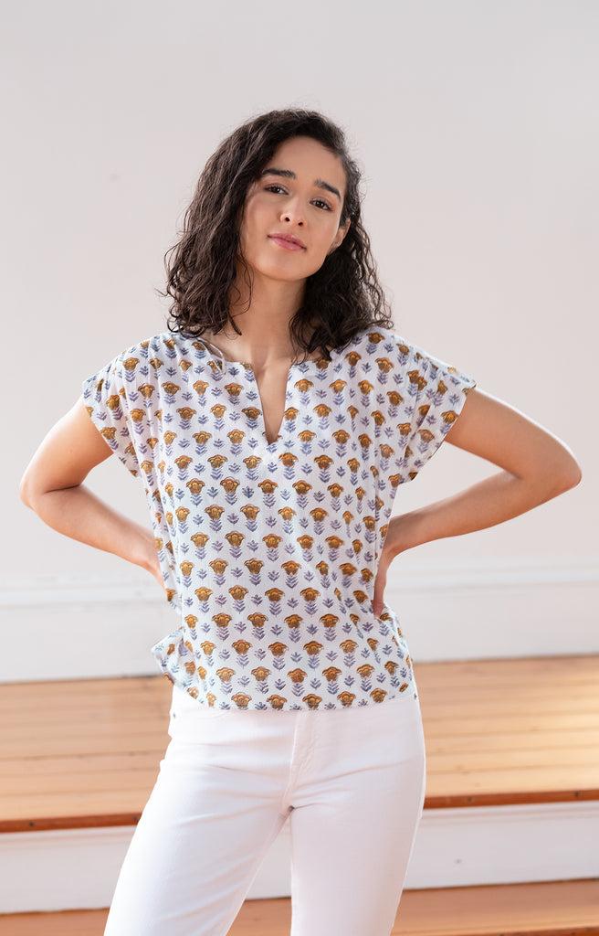 anokhi Cap Tee in Gold Tulip