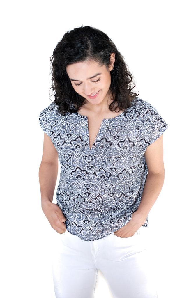 anokhi Cap Tee in Moroccan Grey