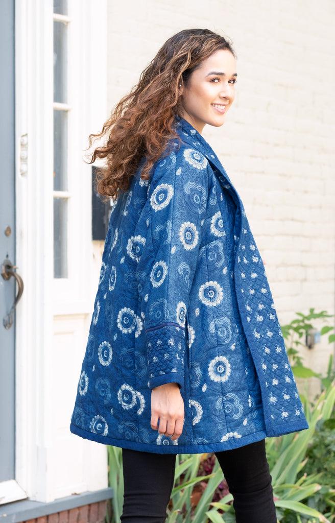 Anokhi Cocoon Coat In Moonlit Daisy