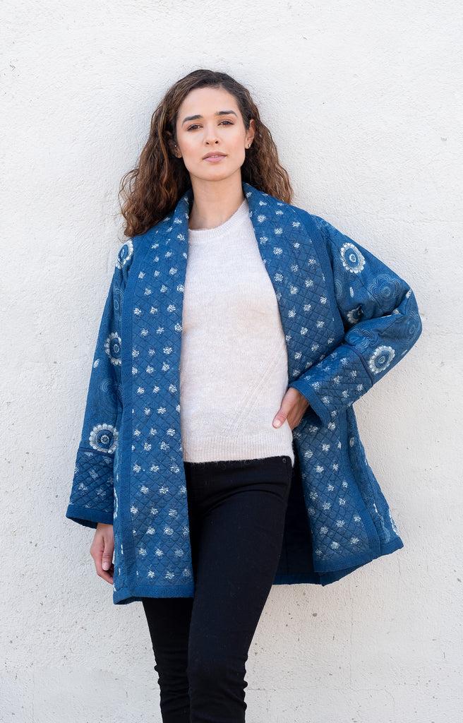 Anokhi Cocoon Coat In Moonlit Daisy