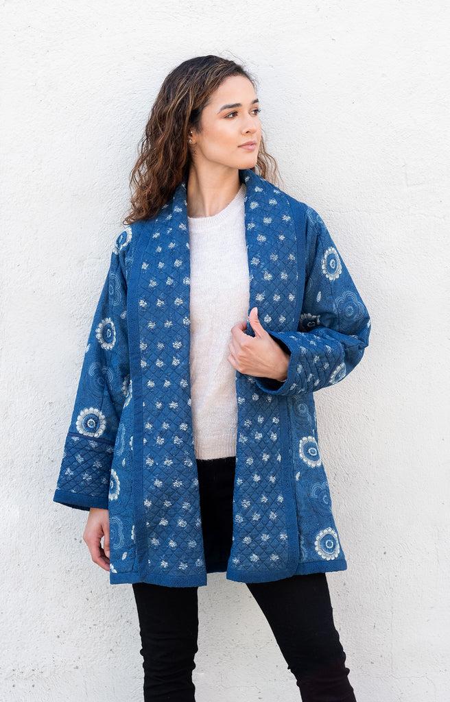Anokhi Cocoon Coat In Moonlit Daisy