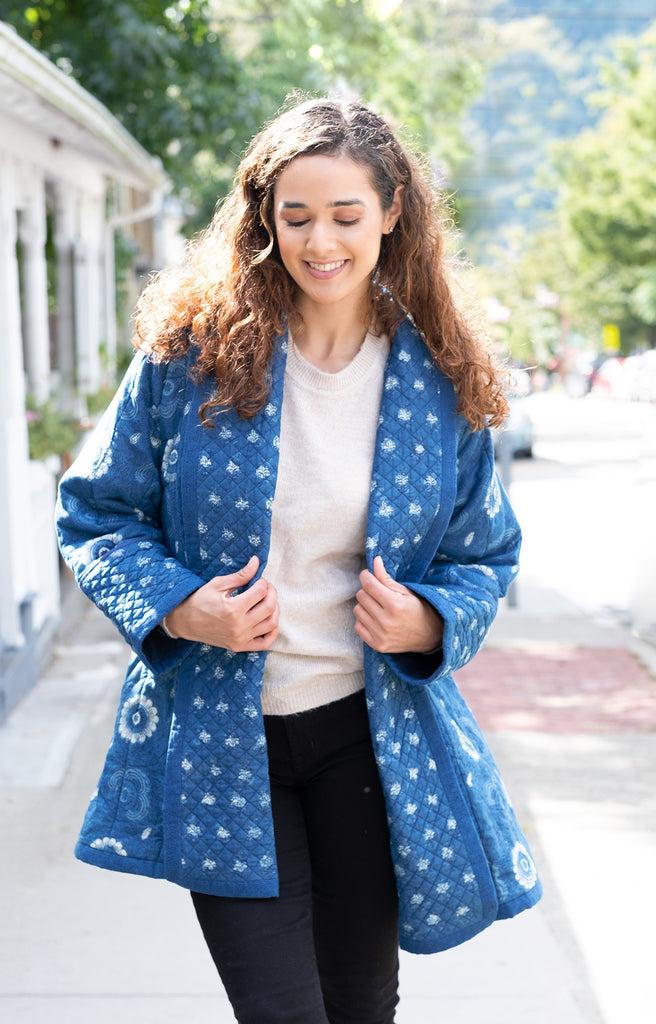 anokhi Cocoon Coat in Moonlit Daisy