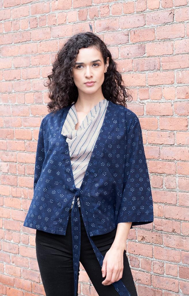 Anokhi Cowl Tank In Grey Stripe