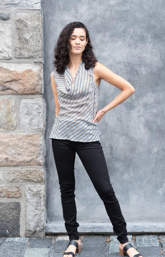 anokhi Cowl Tank in Grey Stripe