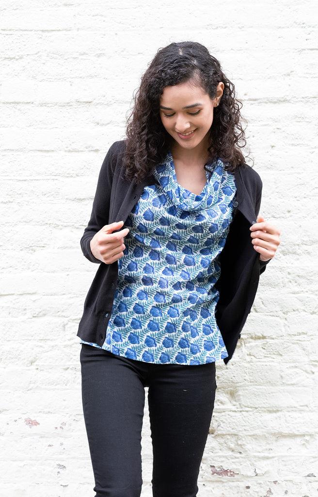 anokhi Cowl Tank in Lapis Tulip