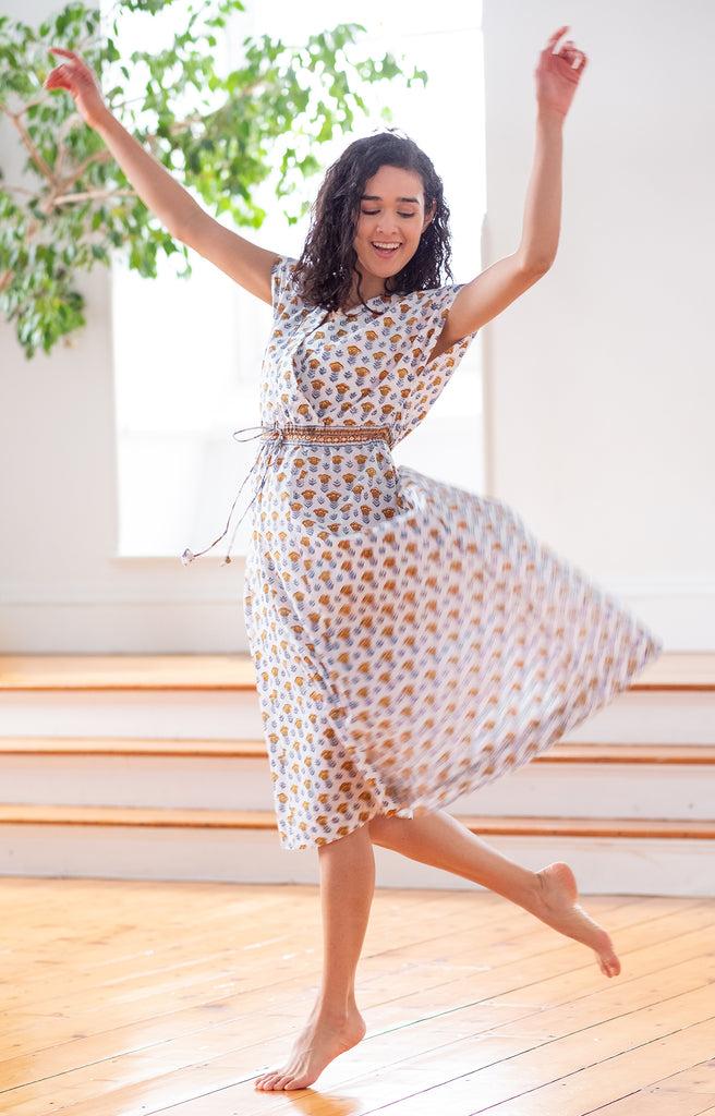 Anokhi Crossover Sundress In Gold Tulip