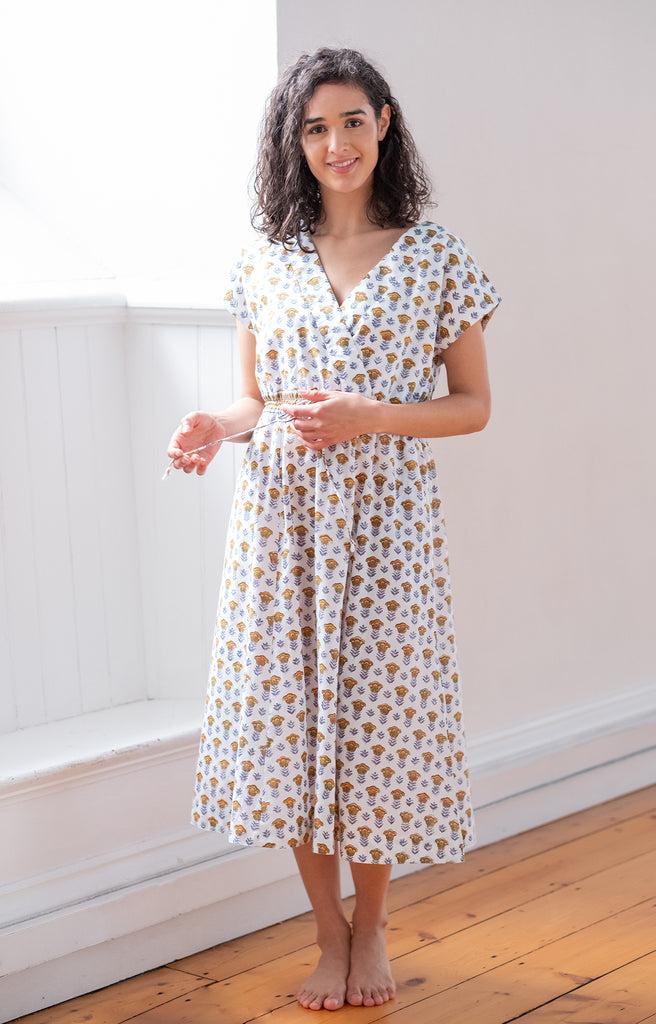 Anokhi Crossover Sundress In Gold Tulip