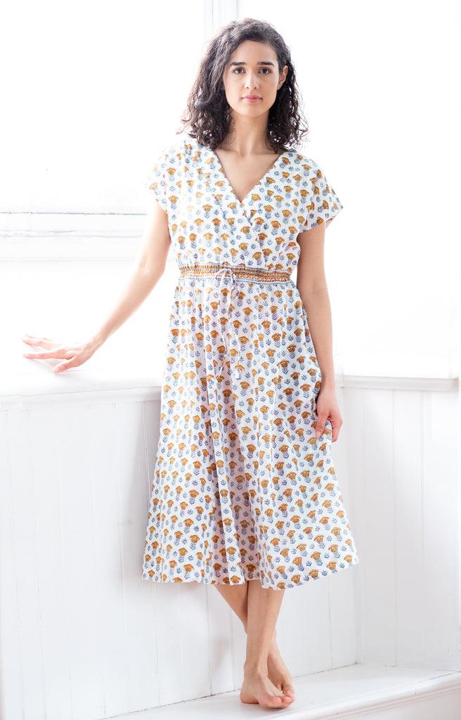 Anokhi Crossover Sundress In Gold Tulip