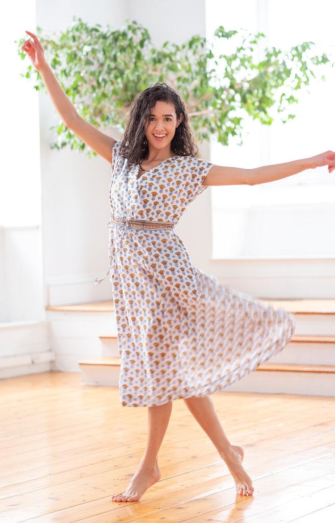 anokhi Crossover Sundress in Gold Tulip