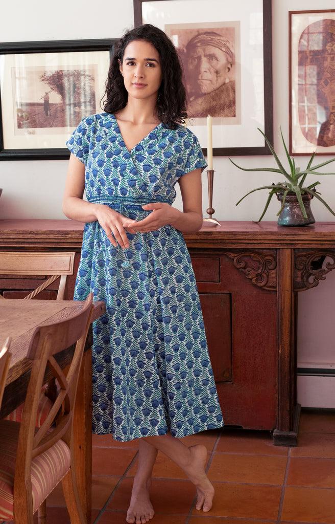 Anokhi Crossover Sundress In Lapis Tulip