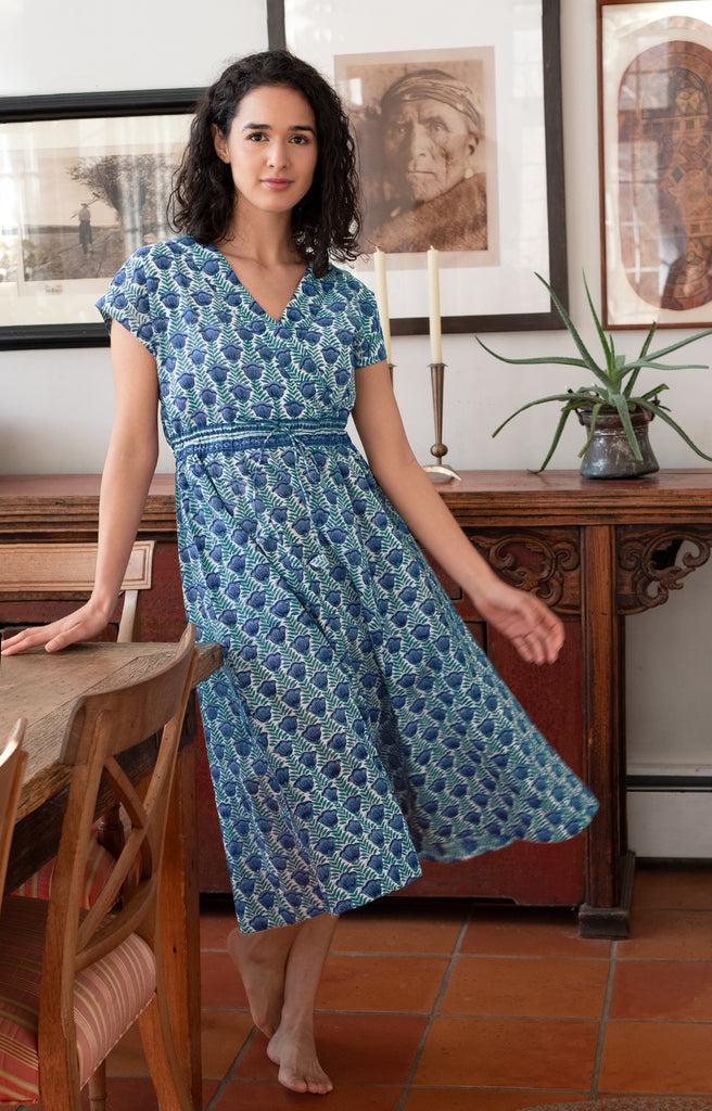 anokhi Crossover Sundress in Lapis Tulip