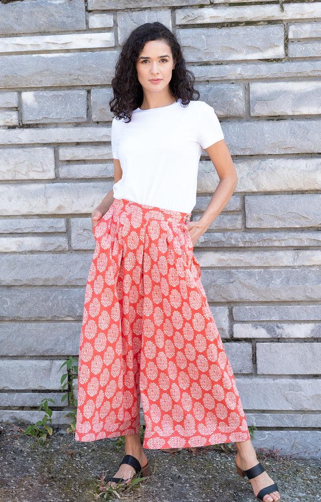anokhi Culottes in Coral Motif