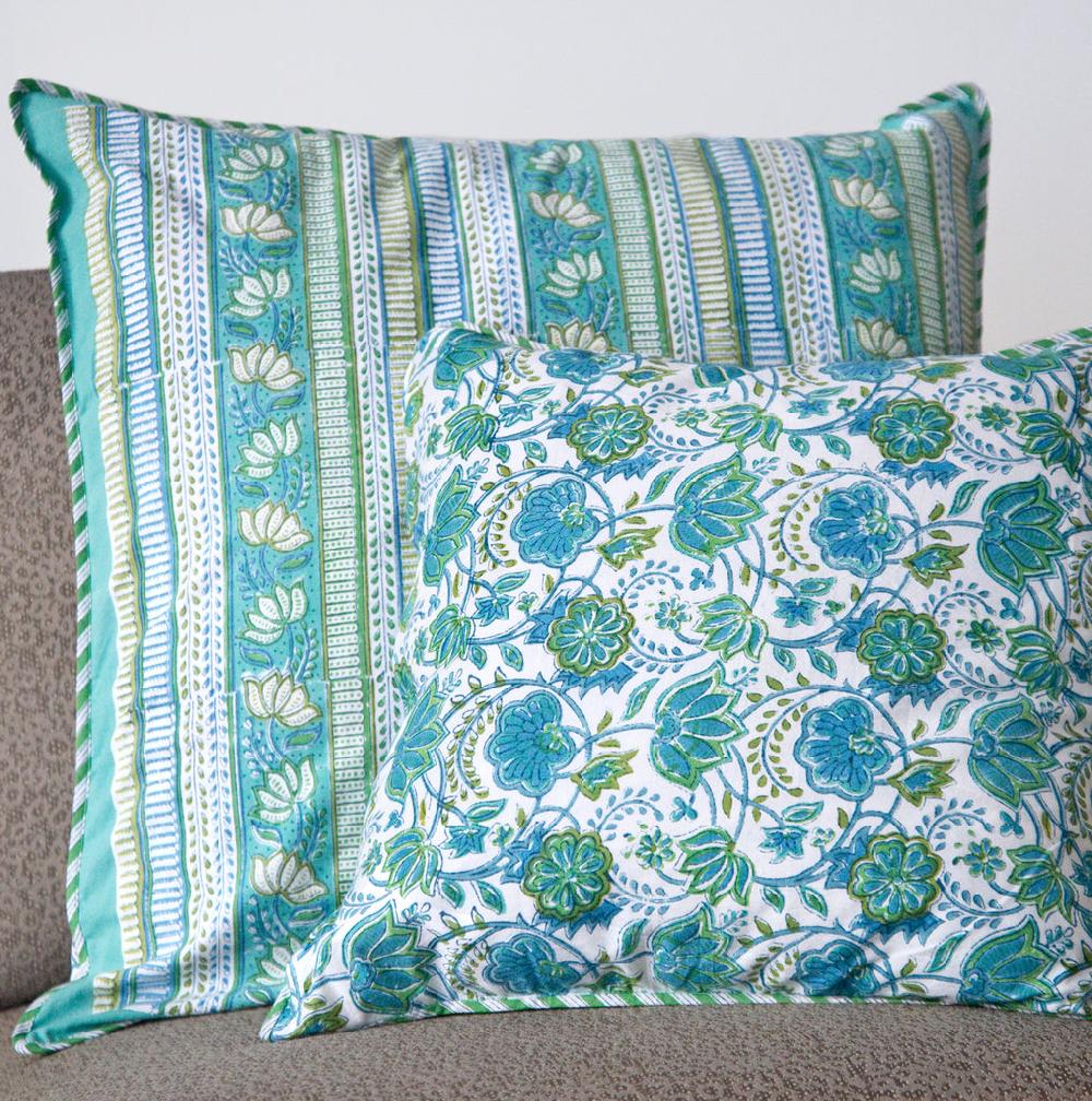 anokhi Cushion Covers in Green Stripe