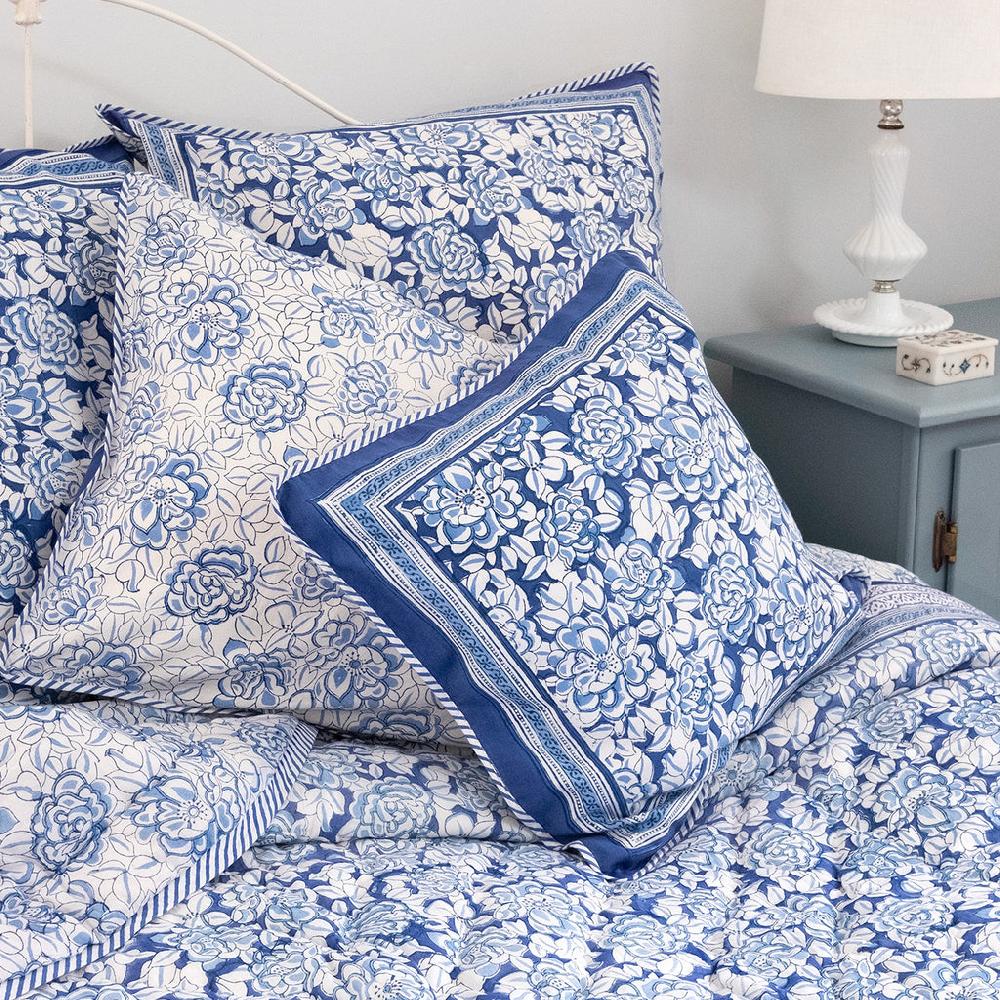 anokhi Cushion Covers in Porcelain Flower Blue