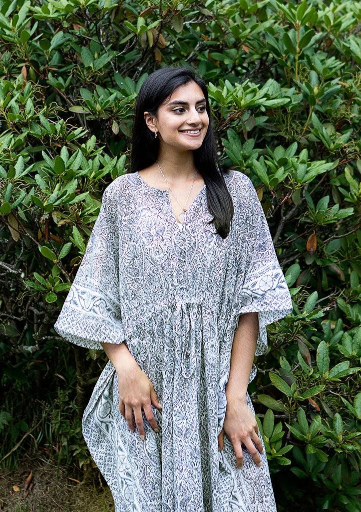 Anokhi Drawstring Kaftan In Grey Tiles