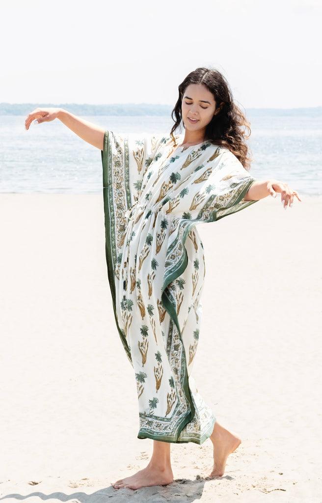 anokhi Drawstring Kaftan in Trillium