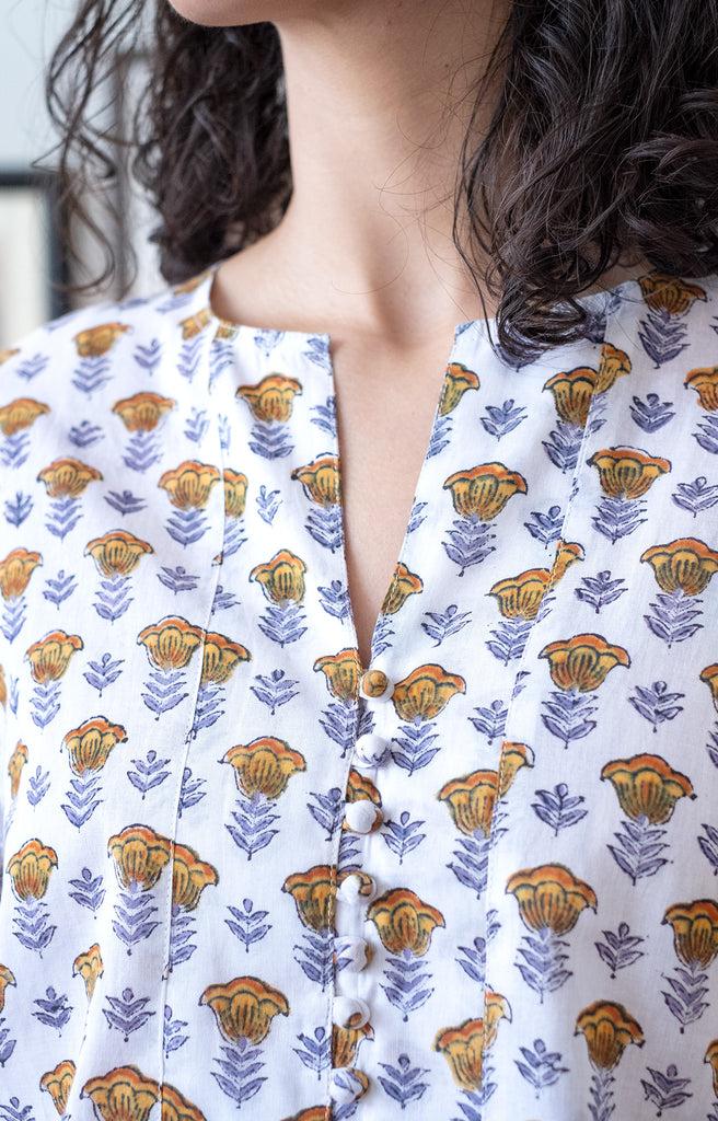 Anokhi Easy Blouse In Gold Tulip