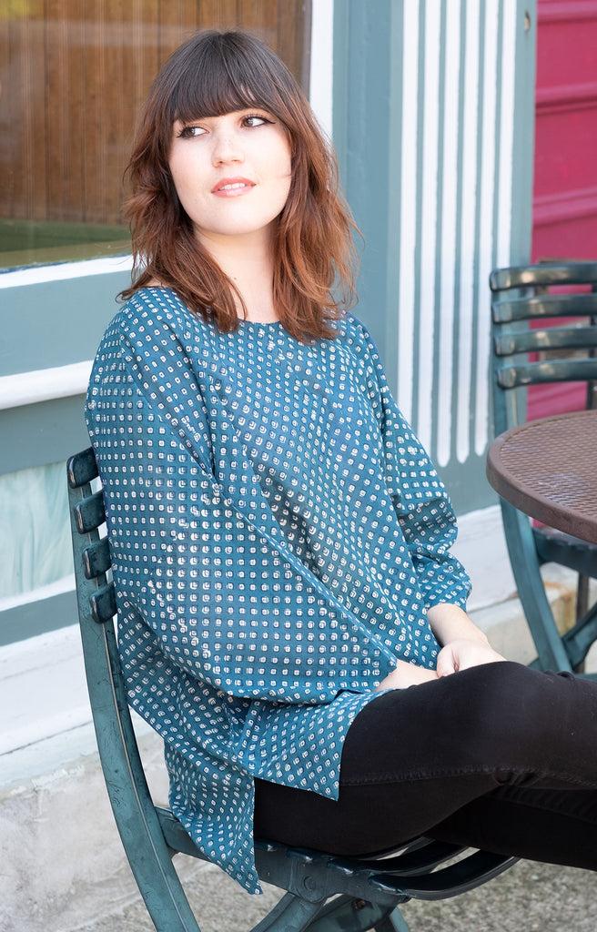 Anokhi Easy Shirt In Green Diamonds