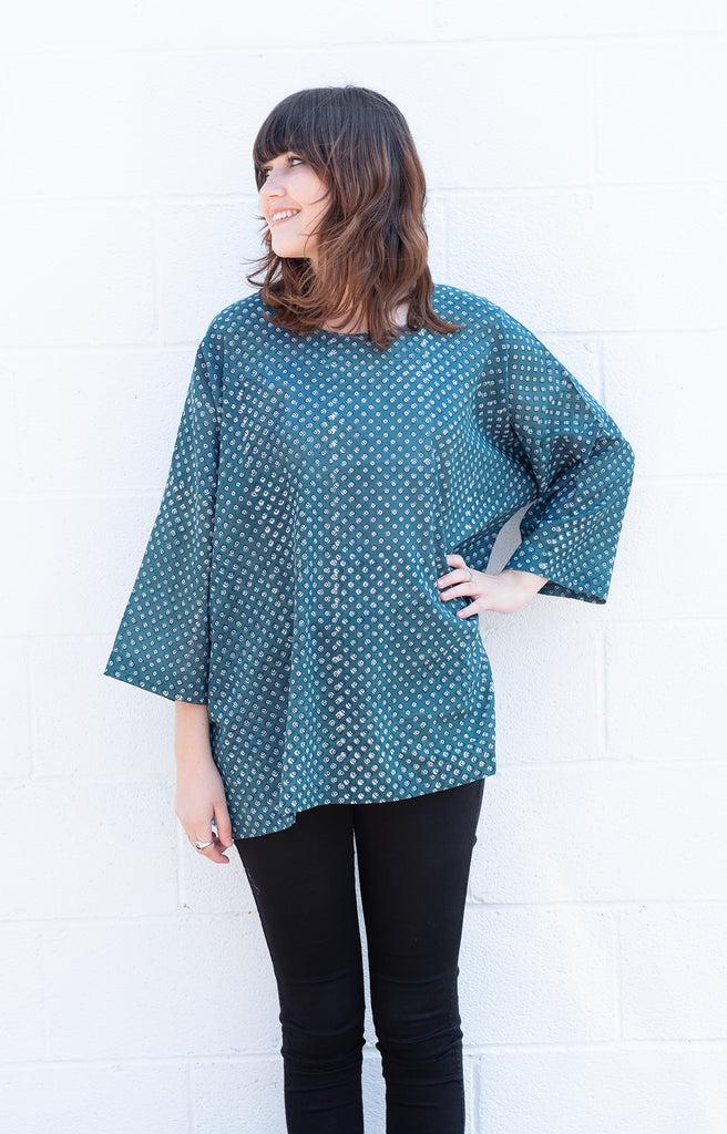 anokhi Easy Shirt in Green Diamonds