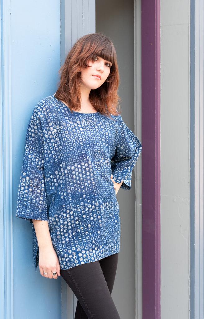anokhi Easy Shirt in Kyoto Blue