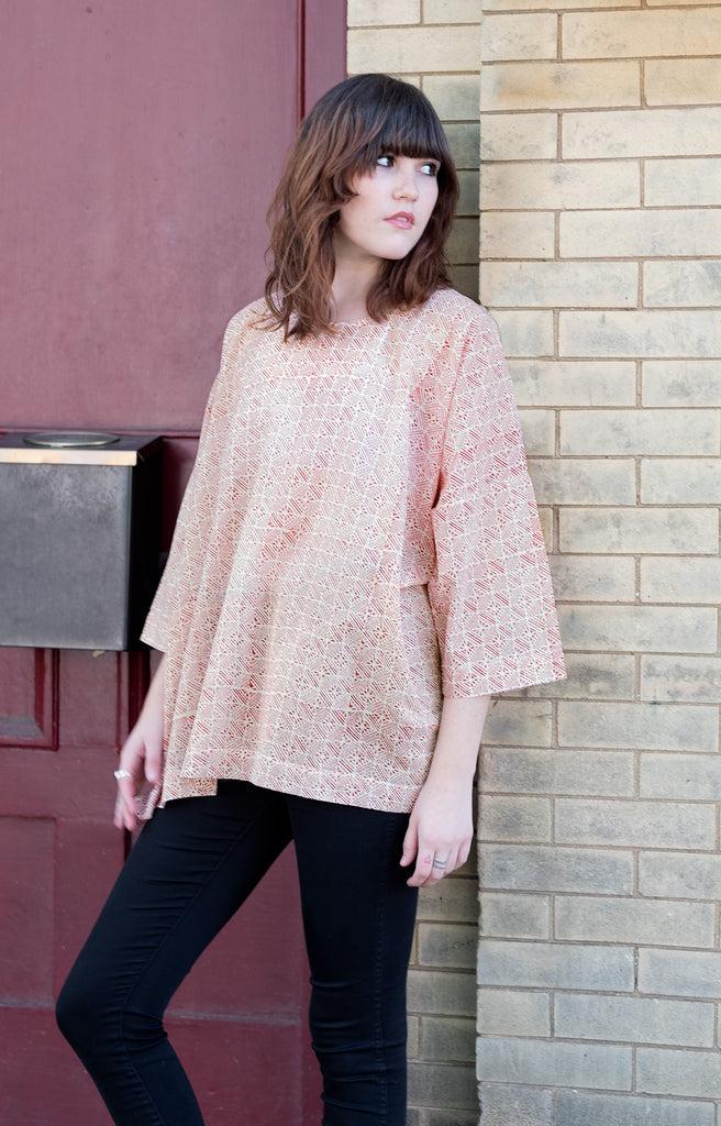 Anokhi Easy Shirt In Red Tiles